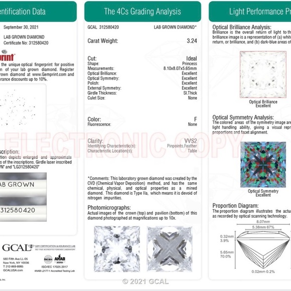 SALE! 3ct+ VVS Princess Cut Diamond Ring! w/ GCAL paperwork! New! - Picture 9 of 9